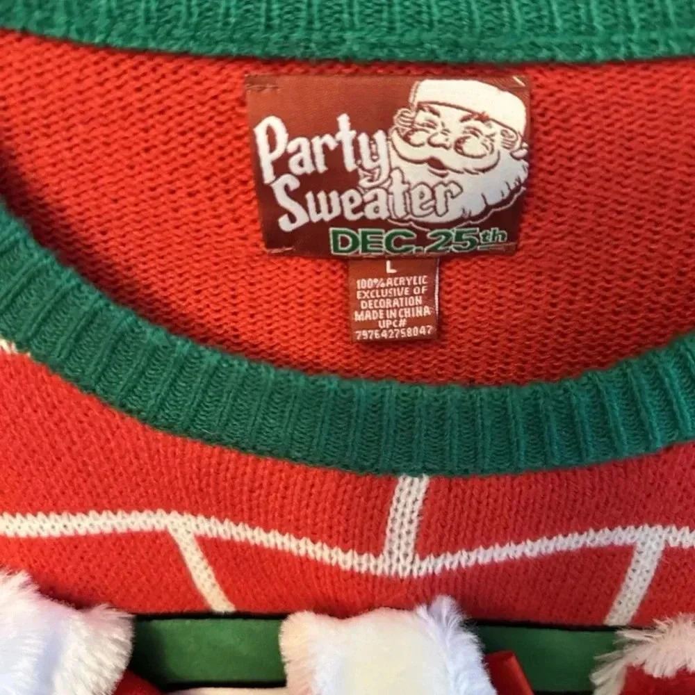 Christmas Party SweaterDec25th L   sweater Fireplace Detachable Stockings - Picture 2 of 5